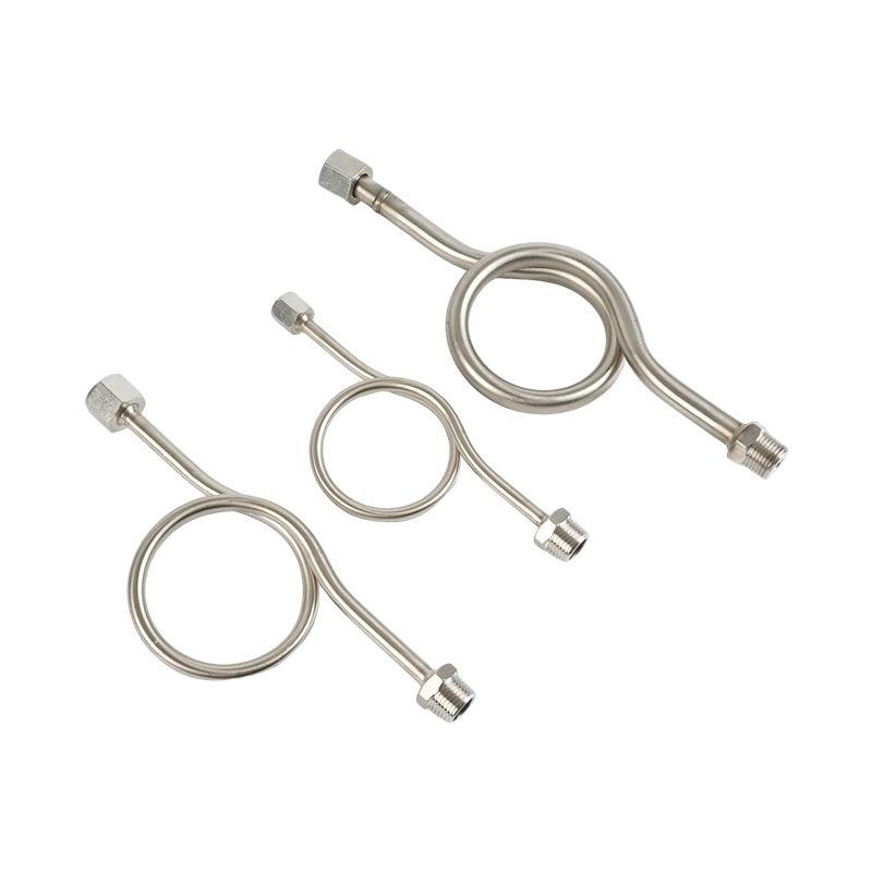 304 Stainless Steel Pressure Gauge Buffer Tube Thickeneded Elbow Condensation Tube Movable Gauge Elbow Connection Pressure Reducing Buffer Tube