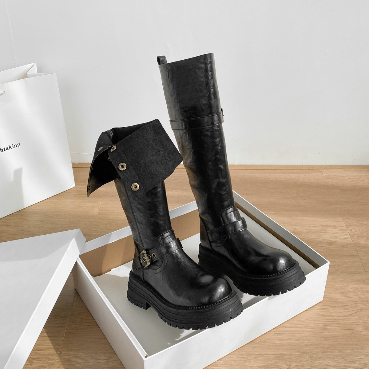 Dongya Danfeng Long Boots Women's chubby girl Thick Leg Large Tube Knight Boots High Tube But Knee Long Boots plus size Women's Boots