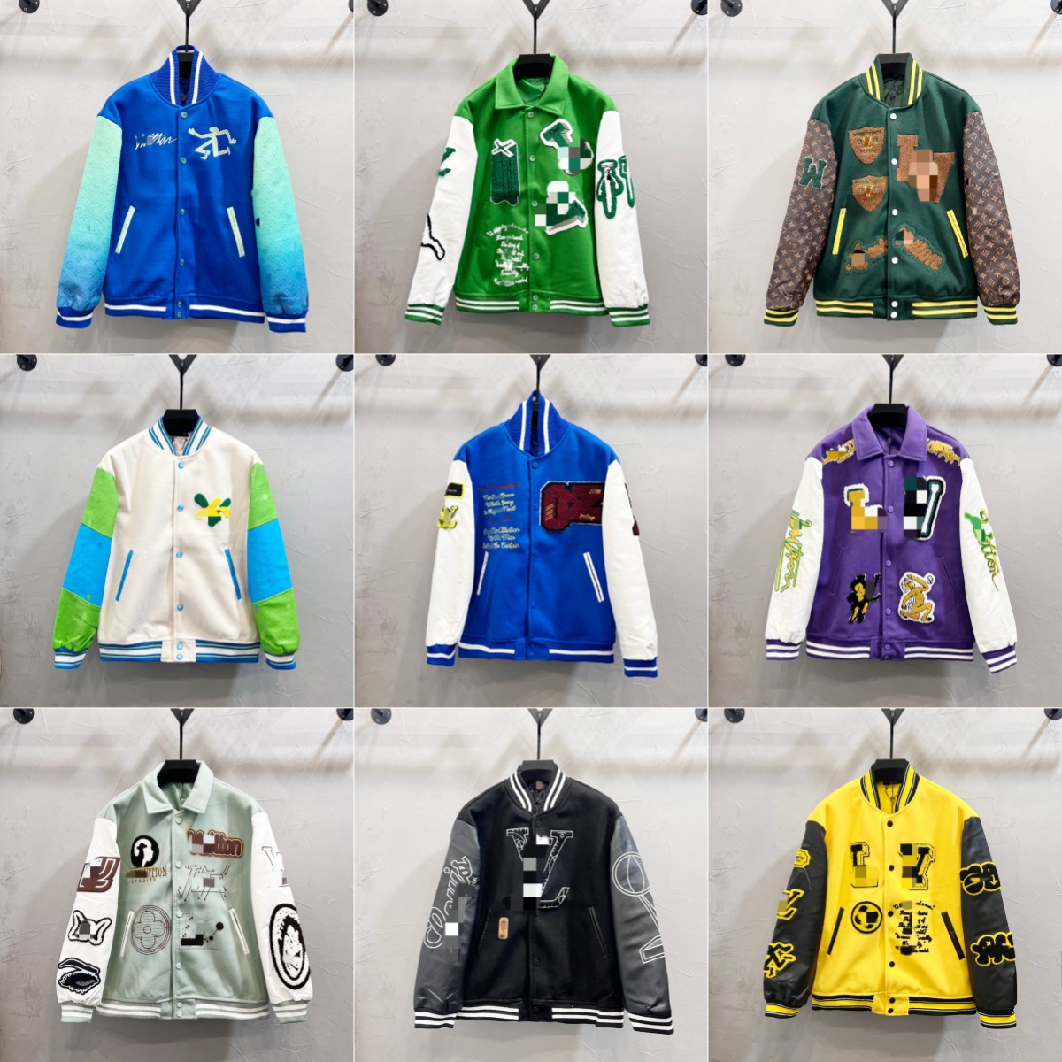 Кросс-Бордер Корректная Версия Ss25 Осень Новая Устойчивая Куртка Бейсбольная с Вышивкой и Кожаными Вставками