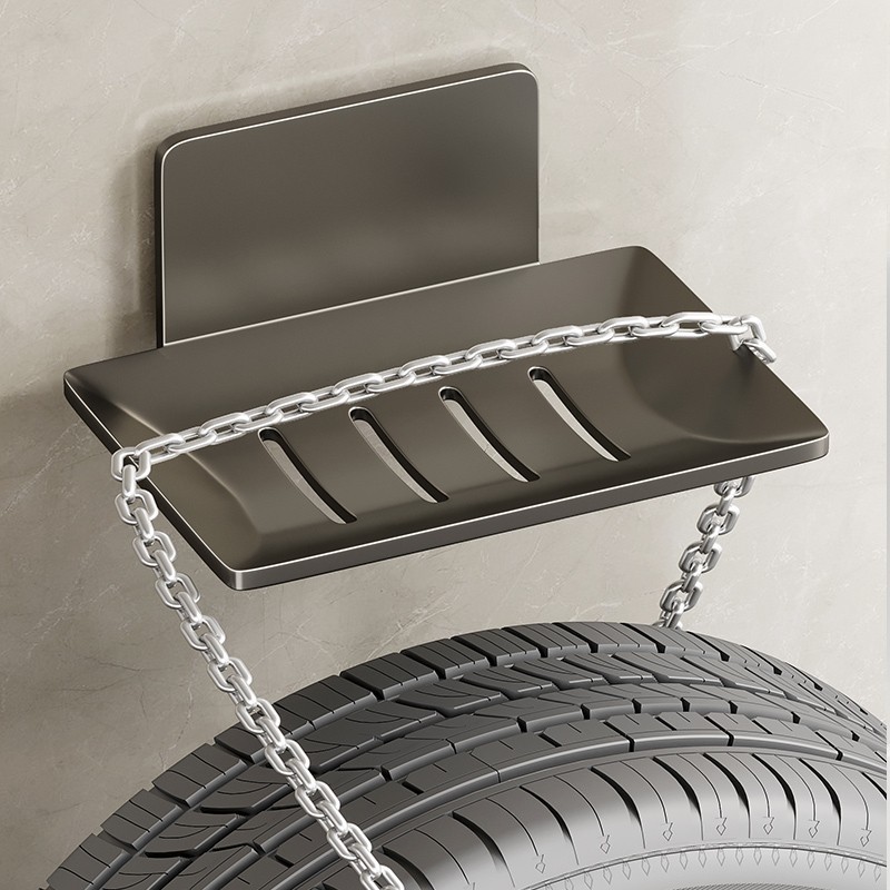 Gun Gray Bathroom Soap Box Creative Draining Space Aluminum Non-Punch Soap Dish Bathroom Shelf Wall-Mounted