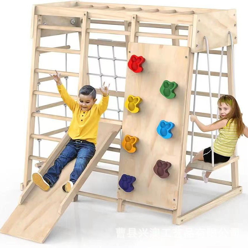 Amazon Кросс-граница Детский массивный деревянный climbing frame с качелью и горкой Комбинированный набор Indoor игровая площадка Игрушка для climbing
