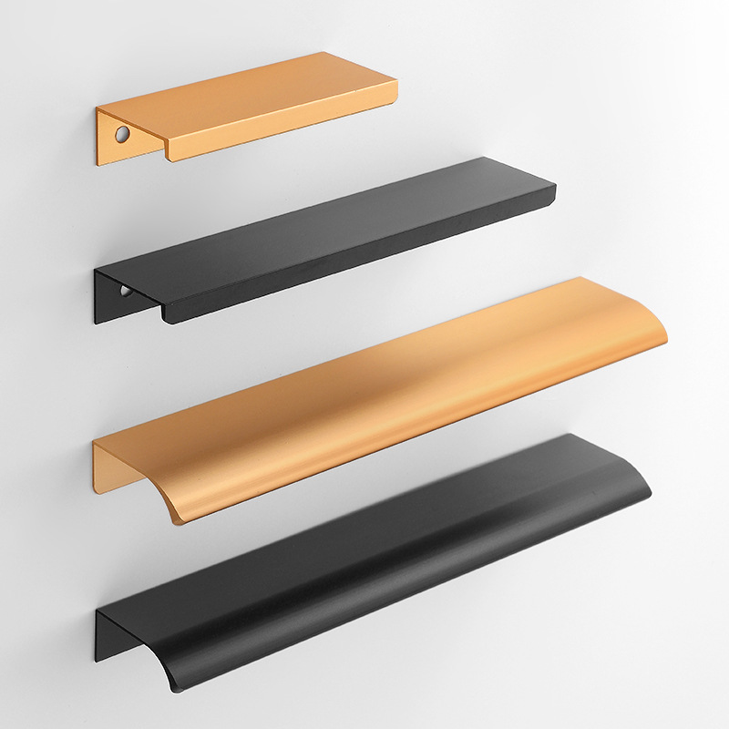 Aluminum profile cabinet door modern simple embedded door seam invisible door handle black gold right angle arc long handle