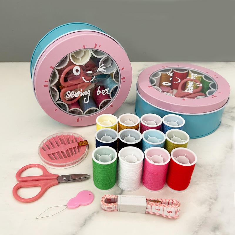Швейная коробка в круглой железной упаковке, набор домашних швейных инструментов для студентов