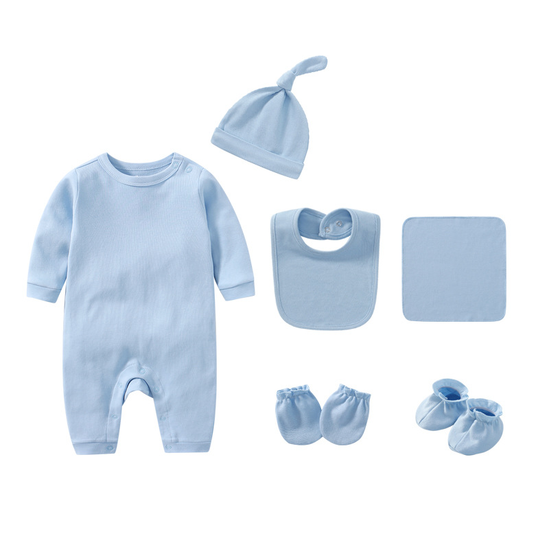 Newborn Baby Solid Color Cotton Shoulder Buckle Long-sleeved Climbing Clothing All-in-one Clothing Accessories Supplies Combination Set Infant Newborn