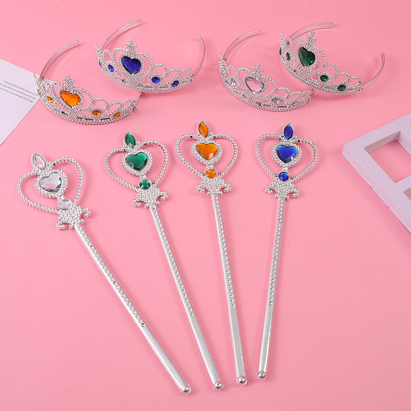 Manufacturer's Ready-Made Children's Headwear Crown Princess Clothing Accessories Fairy Wand Gem Crown Magic Wand Headband Jewelry