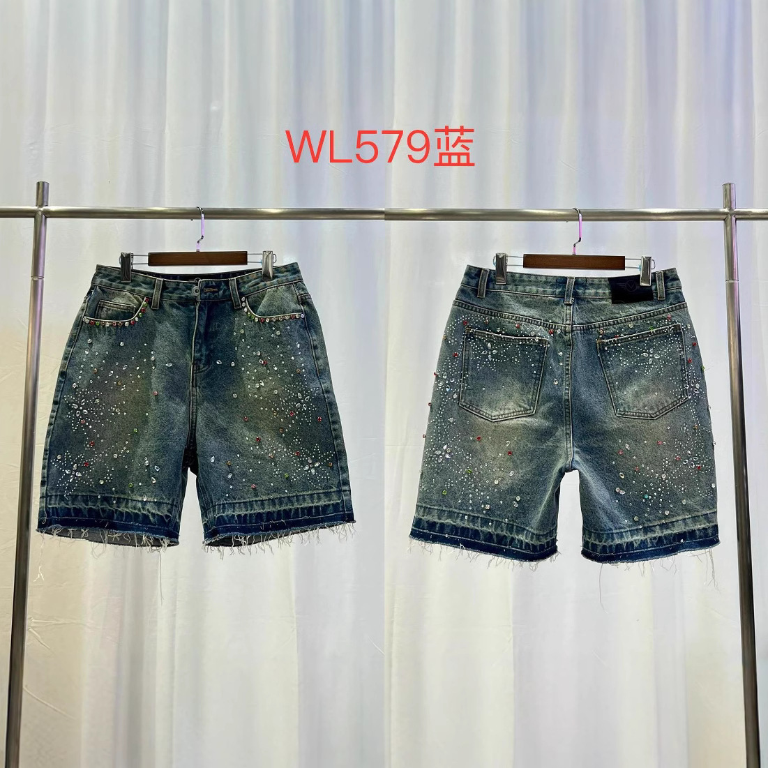 European and American retro beaded Denim shorts 2025 new summer high-end cool Denim shorts-WL579