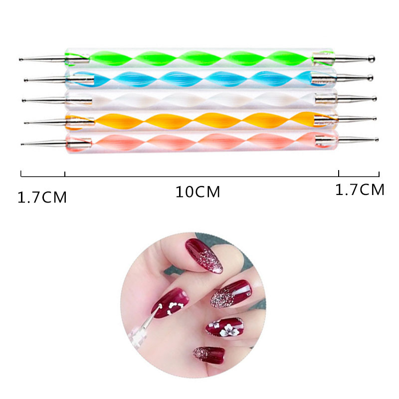 Acrylic spiral rod double-headed drill pen 5 pack indentation pen flower pen nail pen drill pen suit