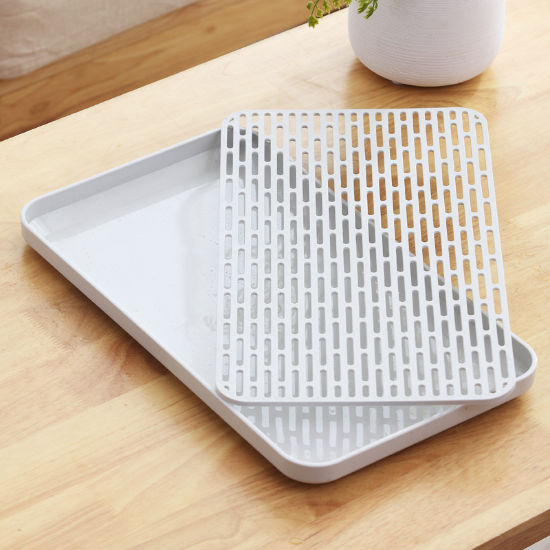 Creative Double-Layer Tea Set Water Cup Drain Tray Plastic Simple Scandinavian Household Water Filter Tea Tray Rectangular Storage Tray