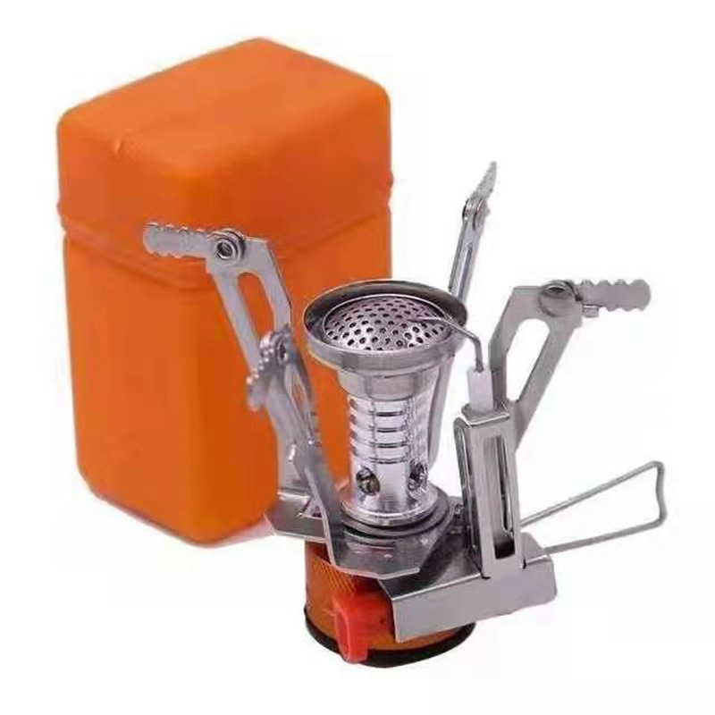 Outdoor Mini Integrated Stove with Foldable Stainless Steel Gas Stand, Portable Windproof Cookware for Hiking and Camping