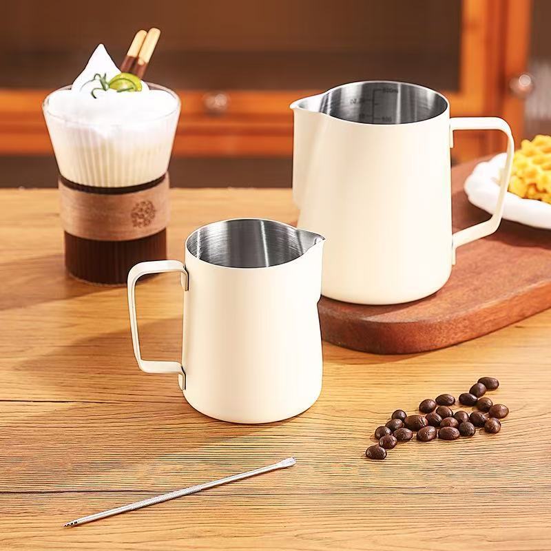 304 Stainless Steel Coffee Latte Art Cup with Scale, Thickened Teflon Milk Frothing Pitcher, Pointed Spout Coffee Cup