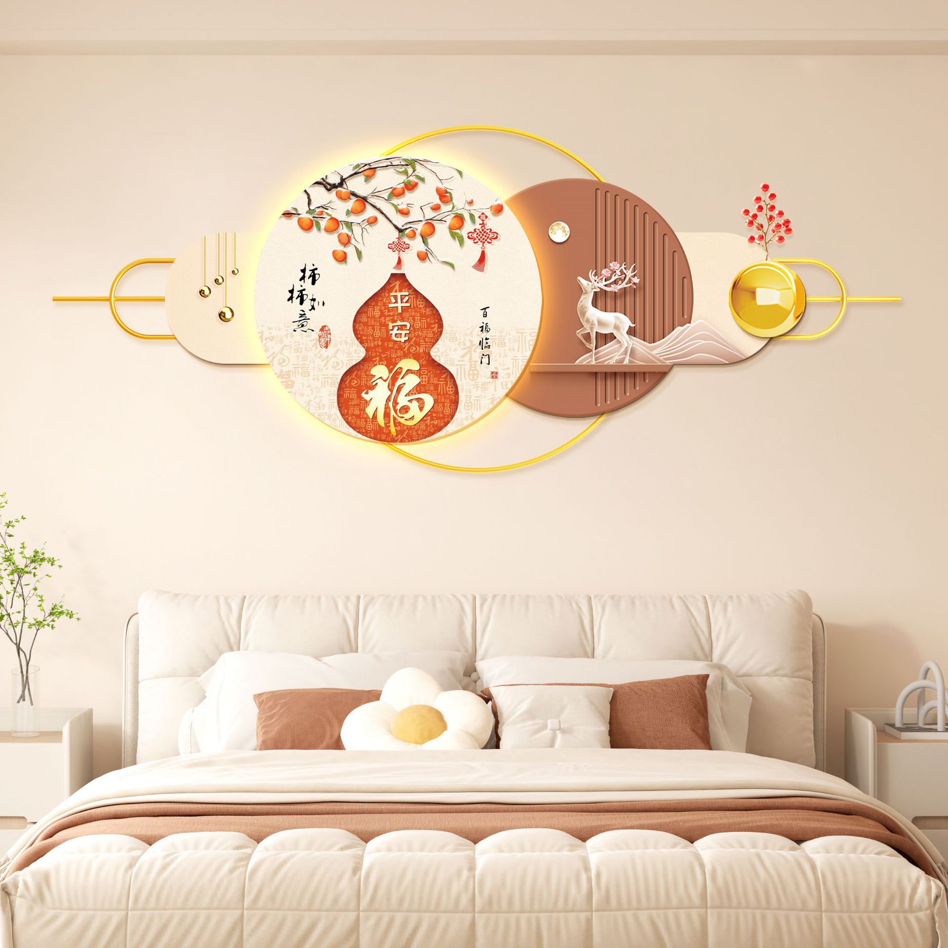 Light Luxury and High-End Bedroom Bedside Decoration Painting Master Bedroom Room Background Wall Mural New Led Light Hanging Painting