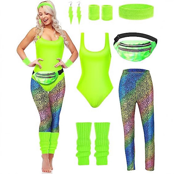 1980S Jumpsuit Set 7-Piece Leotard Leggings Set