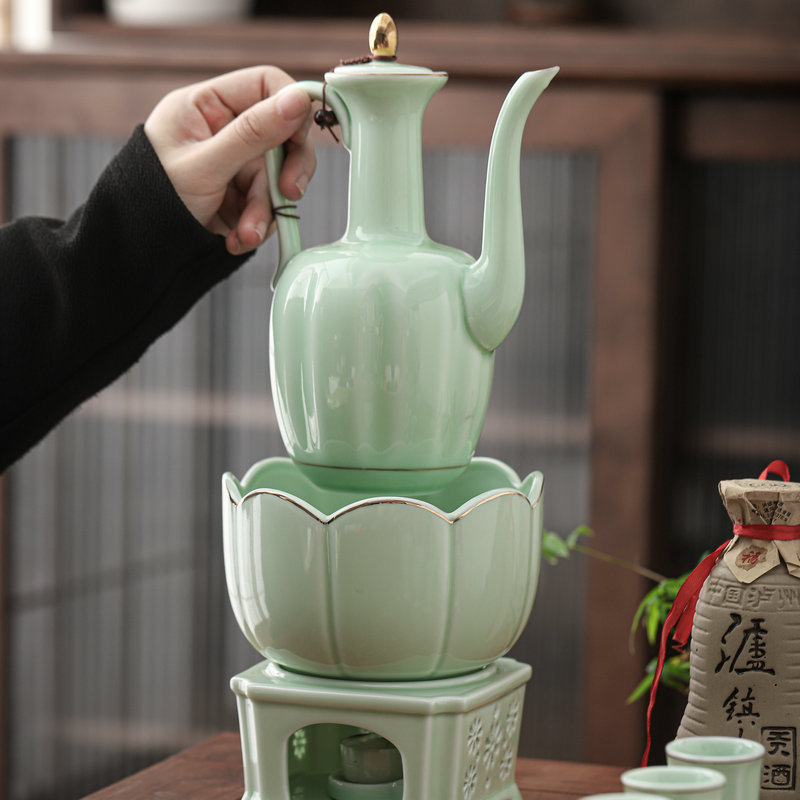 Ceramic Wine Warmer Heating Household Wine Set Large Capacity Yellow Wine Hot Wine Pot White Wine Glass Antique Chinese Style