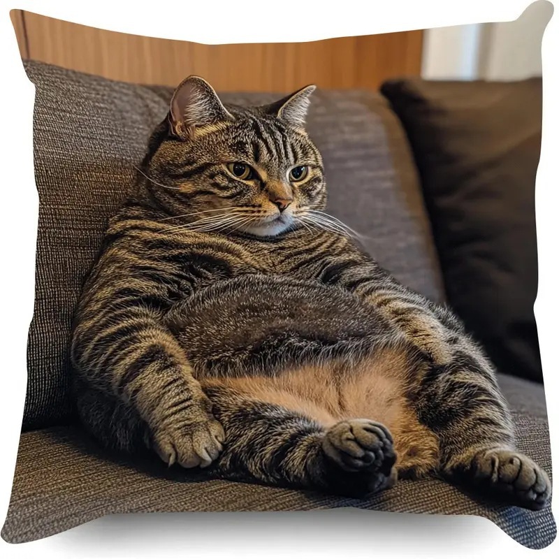 Cross-Border Temu Hot-Selling Cat Pillow Cover for Playing with Mobile Phone Digital Printing Super Soft Home Sofa Decorative Cushion Cover