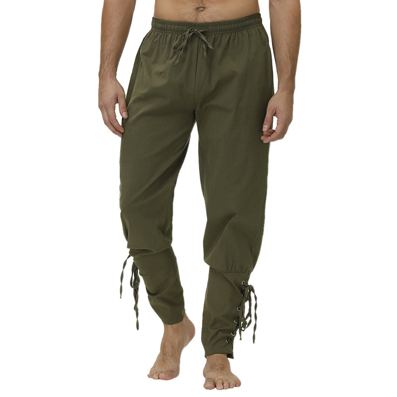 Medieval Performance Strappy Pants, Renaissance Style Stage Drama Clothing Long Pants, Pure Color Men's Pants
