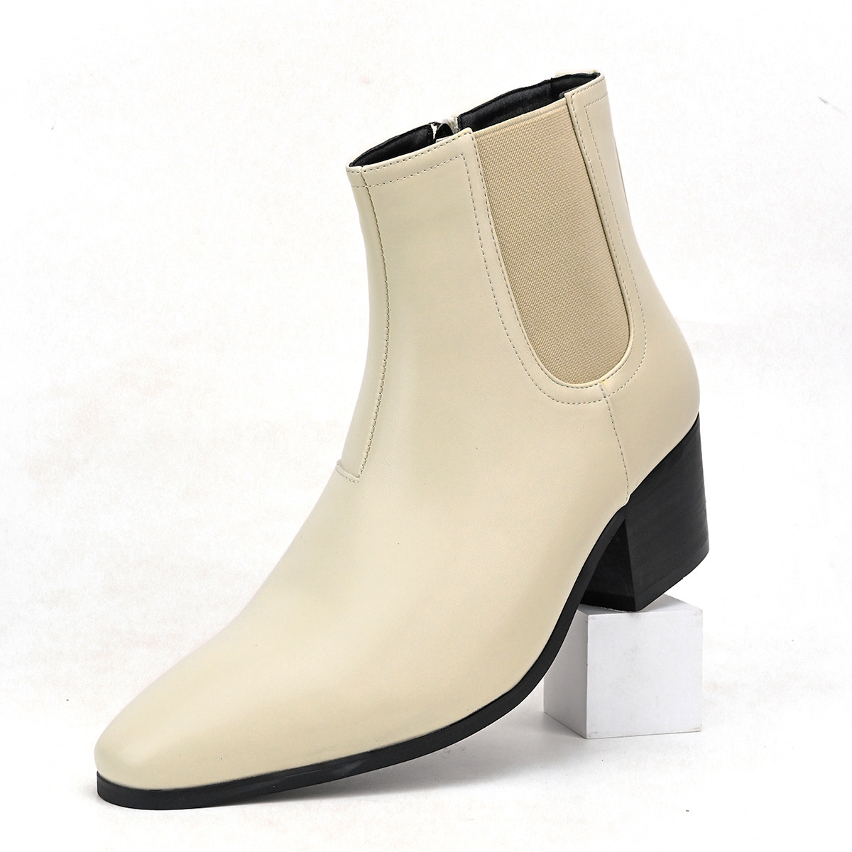 New Autumn and Winter Chelsea Boots for Men, Fashionable High-Heeled Short Boots, Small Square Toe High-Heeled Boots for Men, High-Heeled Boots for Men
