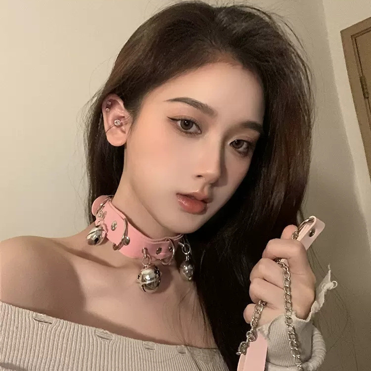 Ошейник с колокольчиком для женщин, черная цепочка из PU кожи на шею, мужская и женская цепочка