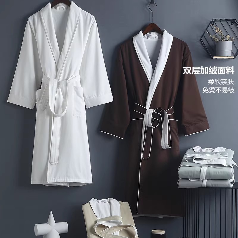 Hotel Bathrobe Autumn and Winter Thickened Men's and Women's Home Clothes Pajamas Mid-Length Hotel Beauty Salon B&B Double-Layer Bathrobe