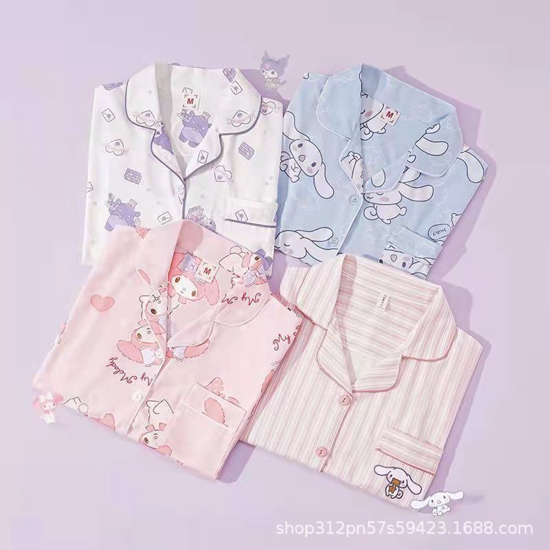 Летние пижамы с мультяшным принтом, милые, корейские, короткие рукава, комплект для дома