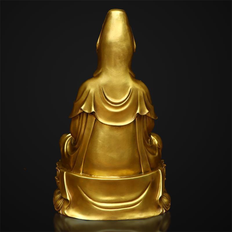 Brass Guanyin Buddha Statue Ornament with a Pure Water Bottle, Willow Branches, and Sitting on a Lotus Platform, Suitable for Home Decor, Large and Small Sizes, Nansha Guanyin Bodhisattva in Copper