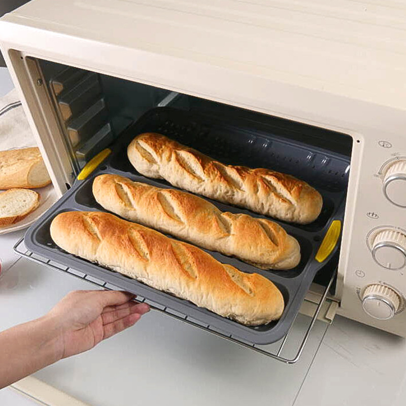 4-Slot Large Silicone Baguette Mold with Iron Frame to Prevent Deformation, Anti-Stick Opening, Easy to Demould French Bread Baking Pan