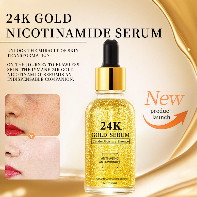 English Version 24K Gold Nicotinamide Essence Liquid Refines Pores, Brightens Skin, Hyaluronic Acid Gold Foil Skin Care