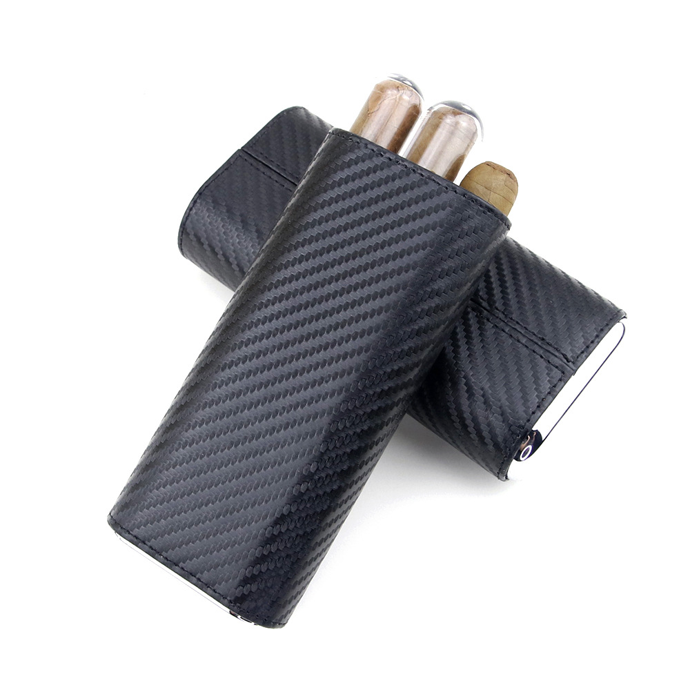 New Straw Mat Pattern Cigar Box Cedar Wood Moisturizing Cover Special Portable 3-Pack Cigar Box Storage Leather Cover