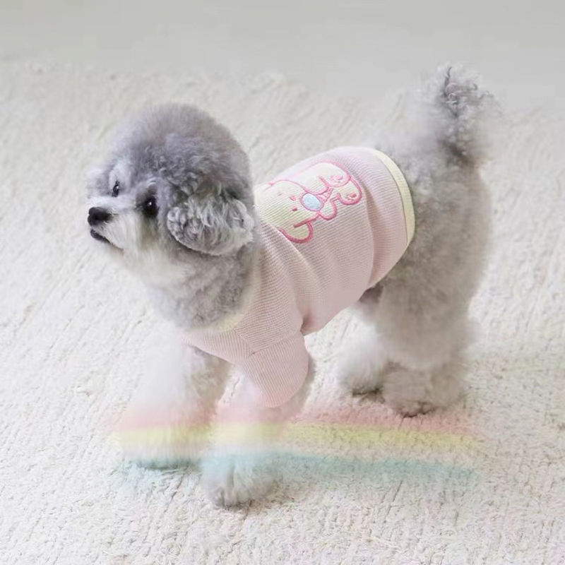 Thin Summer Pet Cat and Dog Clothes Embroidered Waffle Spring & Fall Base Layer French Bulldog Poodle Bichon Frize Breathable