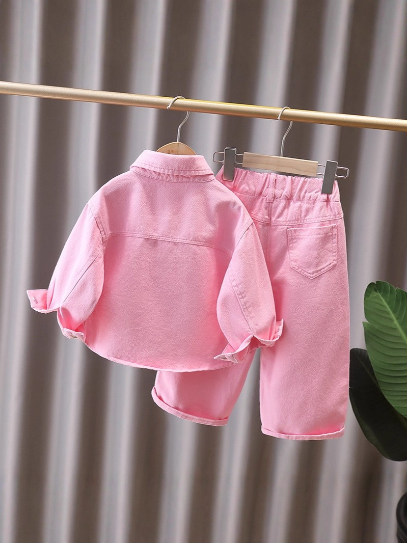 Girls' Shirts Spring & Fall 2025 New Style Kidsren's Pink Shirts and Stylish Pants Baby Girl's Autumn Jacket