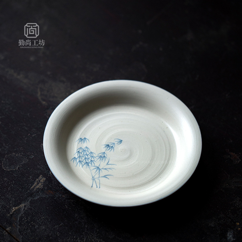 Стиль Miji, розовый, ручная роспись, синий бамбук, керамическая чаша, аксессуары для чайной церемонии, поднос для фруктов