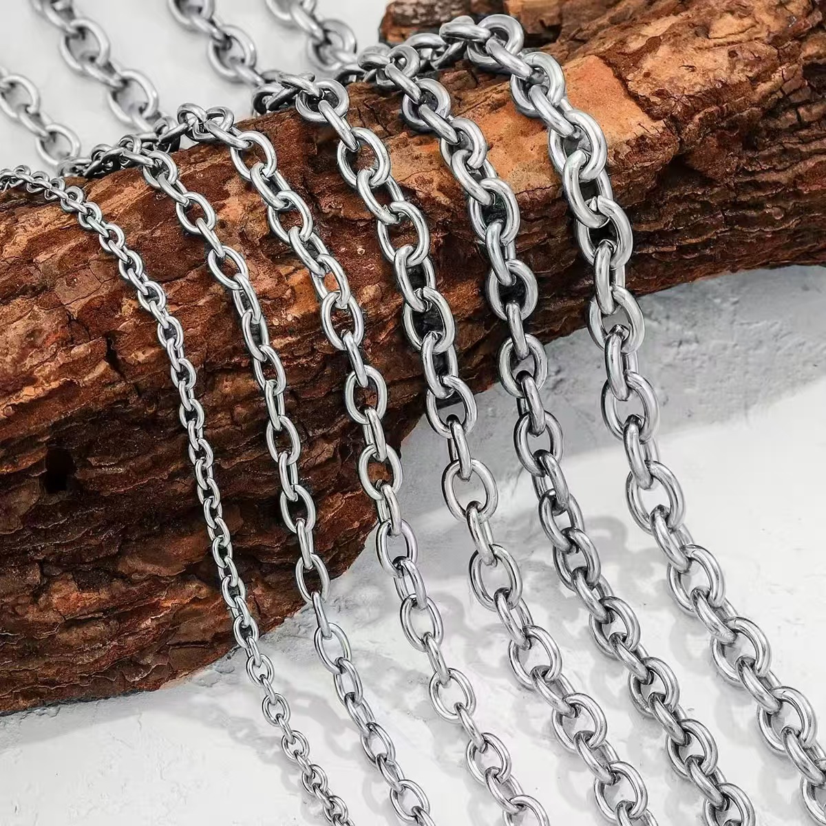 DIY Steel-Colored Necklace Chain Decoration Extension Chain Silver-Colored Neck Chain Stainless Steel Jewelry O-Shaped Chain