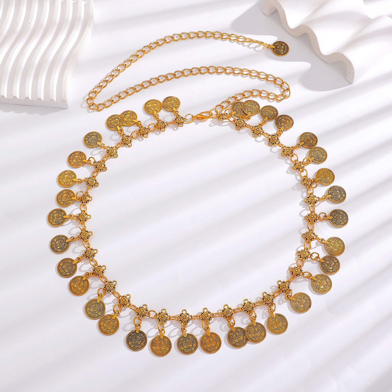 Cross-Border Retro Geometric Tassel Coin Waist Chain Women's Fashion Decorative Dress Belly Dance Old Ethnic Style Belt