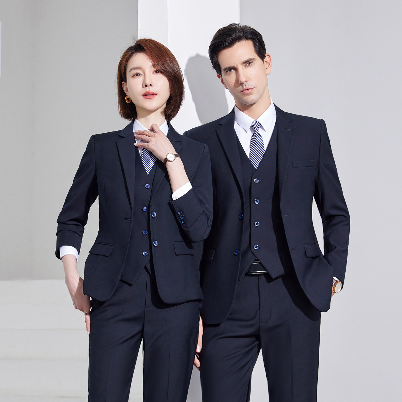 Профессиональные костюмы высокого класса для мужчин и женщин, форменные униформы для недвижимости, офисные бизнес-костюмы темно-синего цвета, рабочая одежда