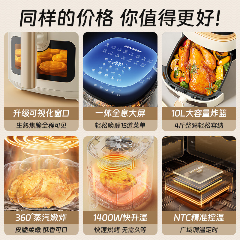 German Benbo Air Fryer for Home Use, Visible Fryer, 2025 New Model, Multifunctional Large-Capacity Oven with Integrated Motor
