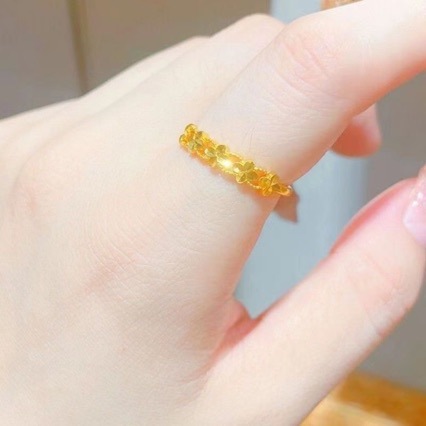 High Imitation genuine goods 24 Simulation Sand Gold Ring Women's Fashion All-match Four-leaf Clover Opening Ring for Girlfriend