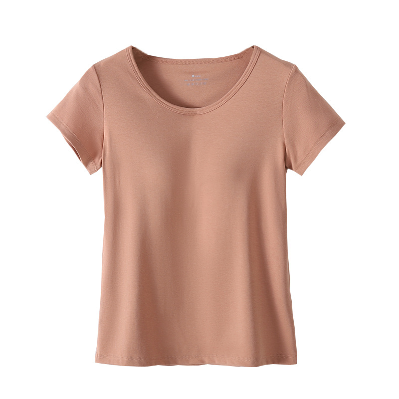A generation of hair with chest pad short sleeve women's summer slim thin T-shirt with solid color half sleeve new bottoming jacket to wear outside