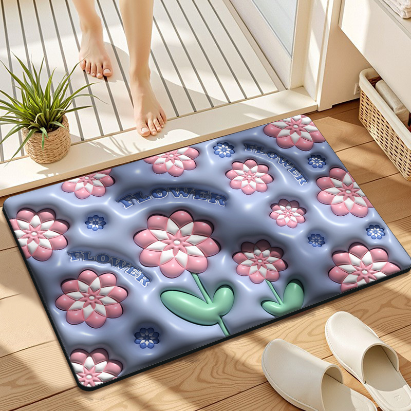 Bathroom Absorbent Floor Mat 3D Expanded Flower Bathroom Entrance Non-Slip Quick-Drying Foot Mat Household Imitation Diatom Mud Soft Mat