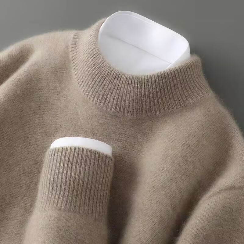 First-Line Clothing 100 Wool Sweater Men's Half-High Neck Thickened Autumn and Winter Loose Pullover Sweater Knitted Base Shirt