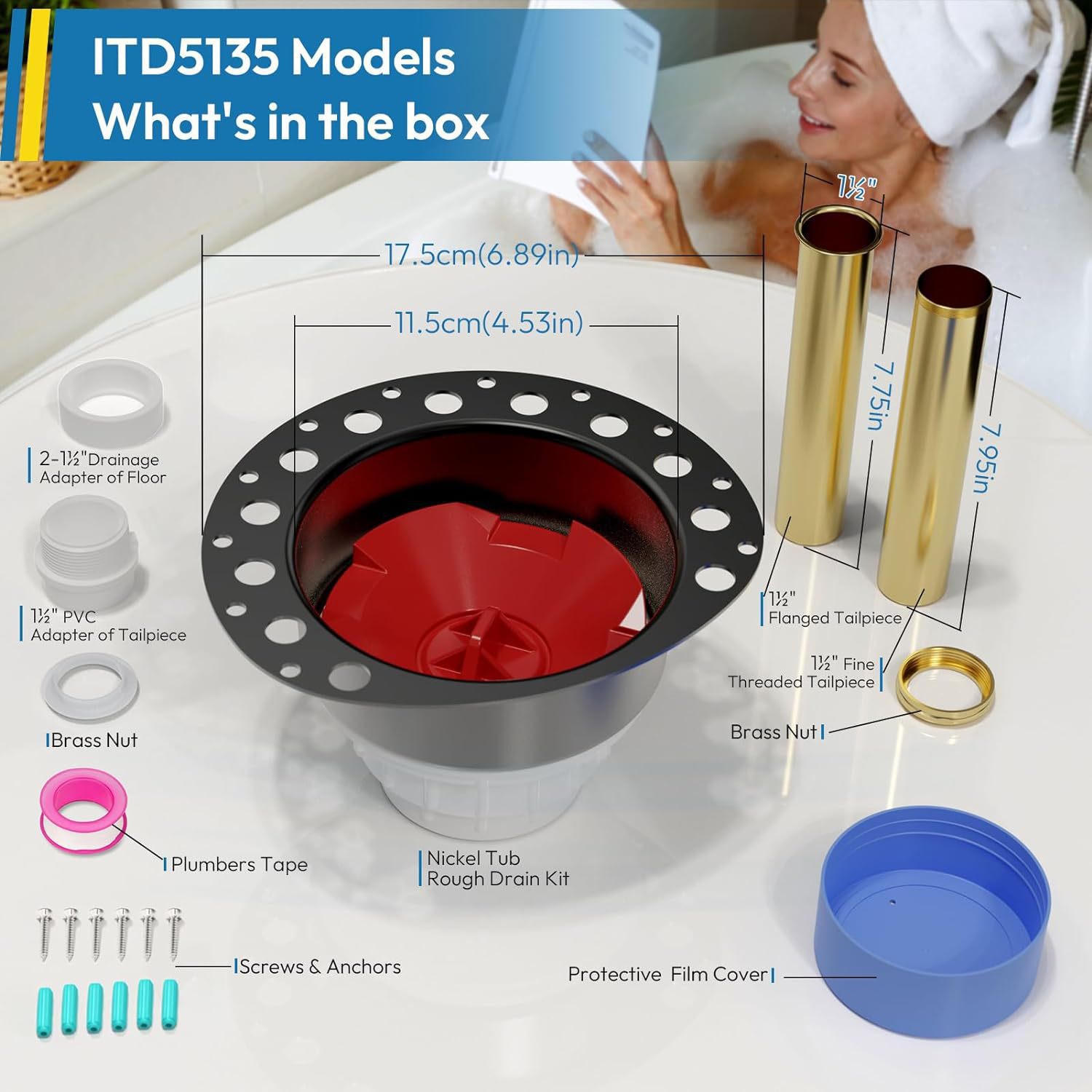 ITD5135 Freestanding Bathtub Drain Rough Package Kit, Tub Drainage Kit