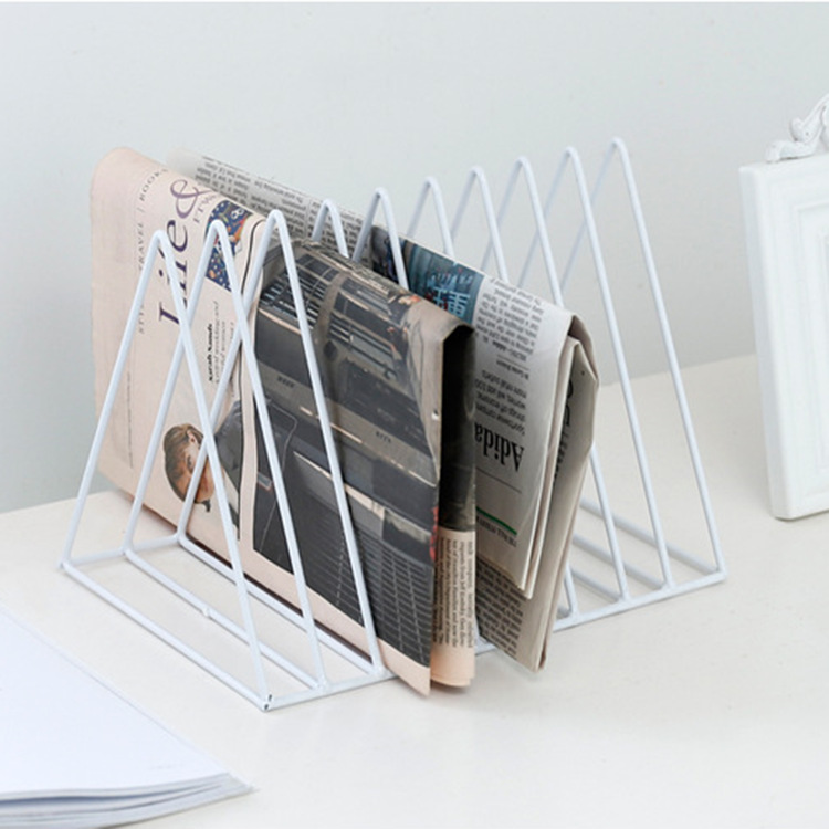 European style simple golden triangle iron newspaper rack decoration living room study desktop magazine storage rack decoration