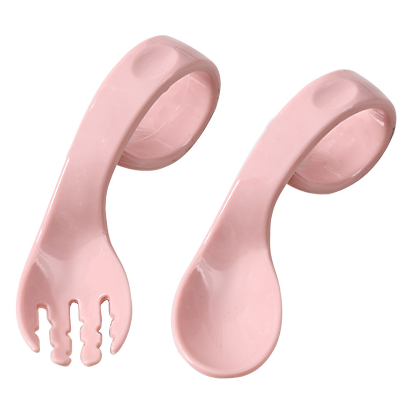 Baby Training Spoon Curved Handle Fork Spoon Set Curved Spoon Children's Tableware Storage Box Baby Self-feeding Auxiliary Spoon