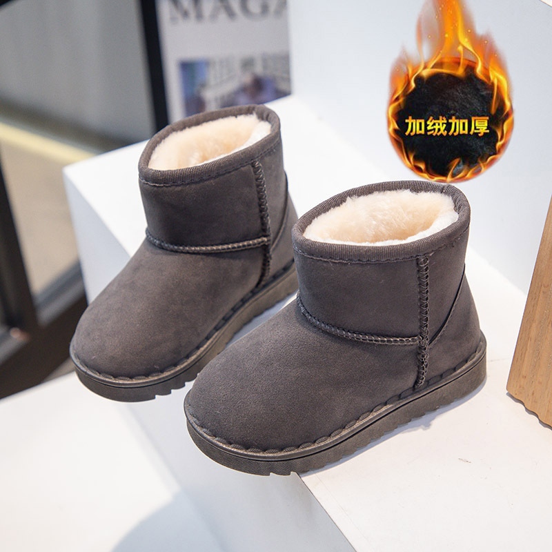 Children's Snow Boots for Boys and Girls 2025 Winter New Slip-On Short Boots Suede Cotton Shoes with Added Fleece for Warmth for Older Children