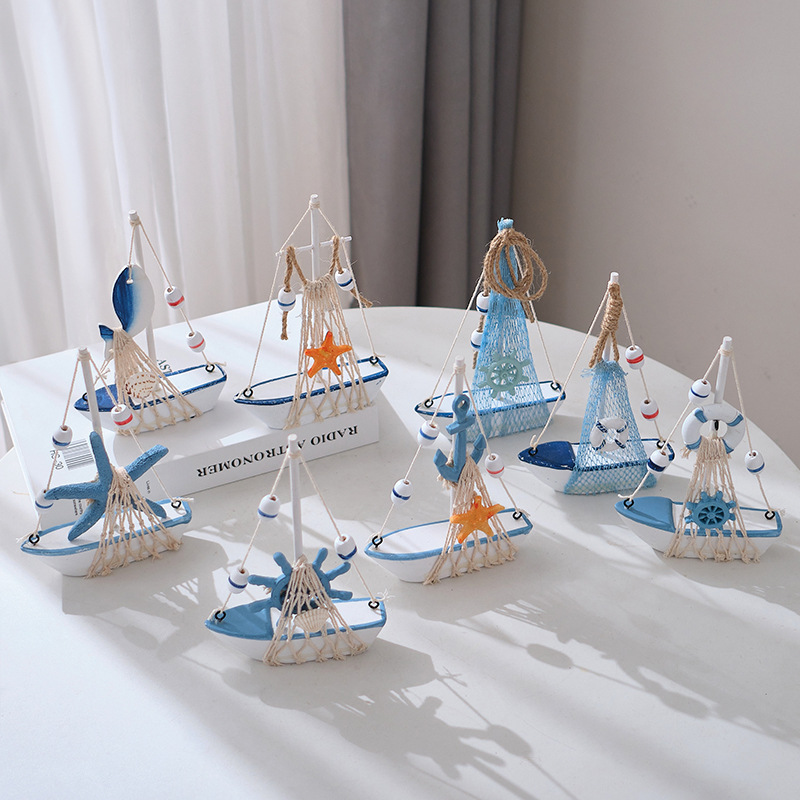 Mediterranean mini sailboat model small wooden boat desktop decoration decoration photo props seaside tourist souvenir
