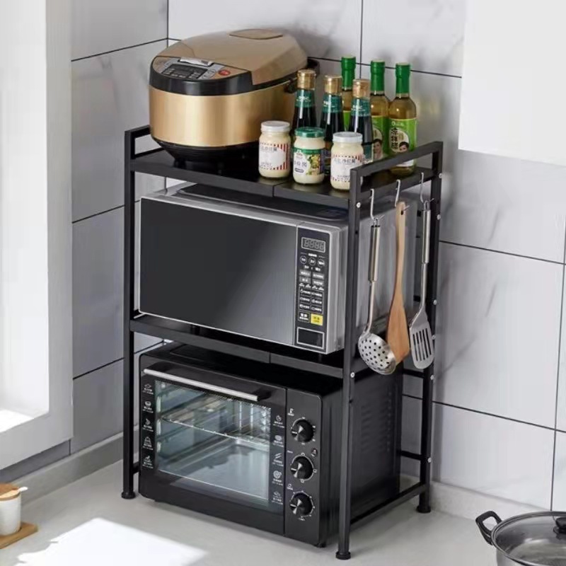 Household Retractable Microwave Oven Rack Countertop Two-Story Oven Rack Rice Cooker Double-Layer Storage Rack Kitchen Storage Rack