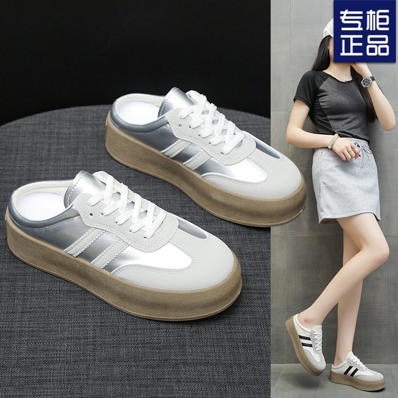 Thick-Soled Toe-Cap Slippers for Women 2025 New Summer Outer Wear Slip-On White Shoes Without Heel Moral Training Half Slippers