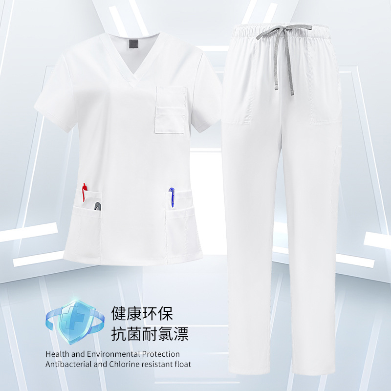 Nurse Uniforms for Male and Female Doctors, Skin-Friendly and Comfortable Hand Washing Clothes, V-Neck Suits, Medical Care Special Work Clothes, Cross-Border Amazon