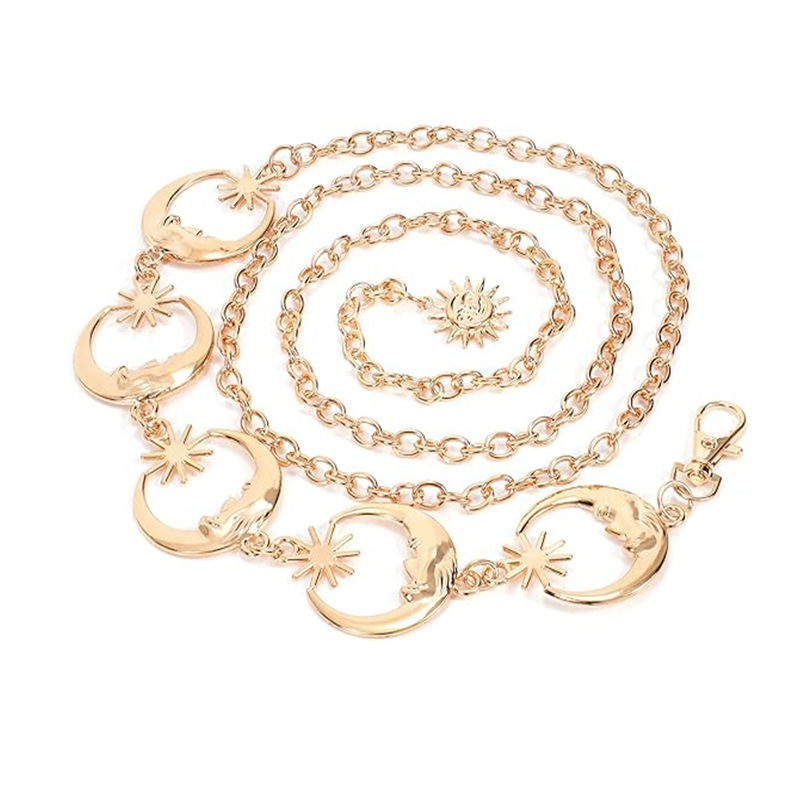 Новый женский повседневный ремень с металлической цепочкой и украшением в виде луны, подходит для сочетания с юбками и брюками, модный