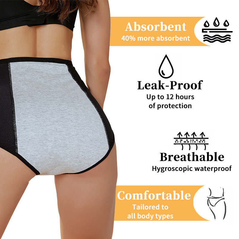 Cross-Border European and American Menstrual Underwear for Women, Breathable Mesh, Front and Rear Leak-Proof Menstrual Period, Mid-High Waist, Large Size Underwear, Amazon Batch