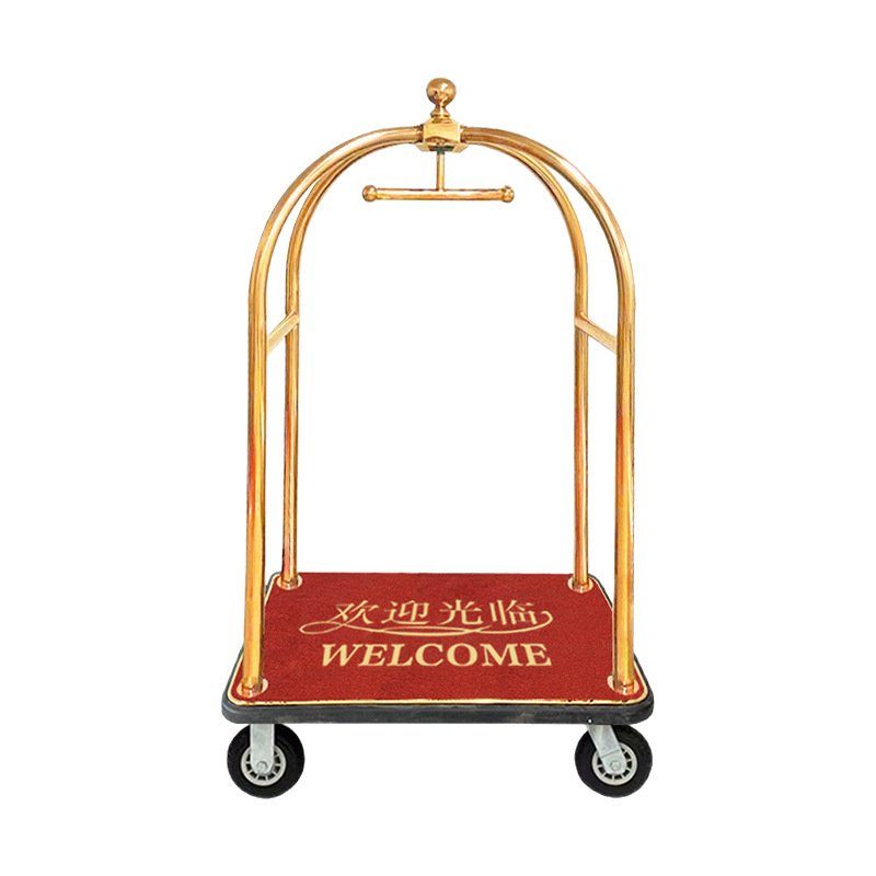 Hotel Lobby Luggage Stainless Steel Titanium Airport Loose Luggage Cart Small Gold Top Push Luggage Cart Disassembly Service