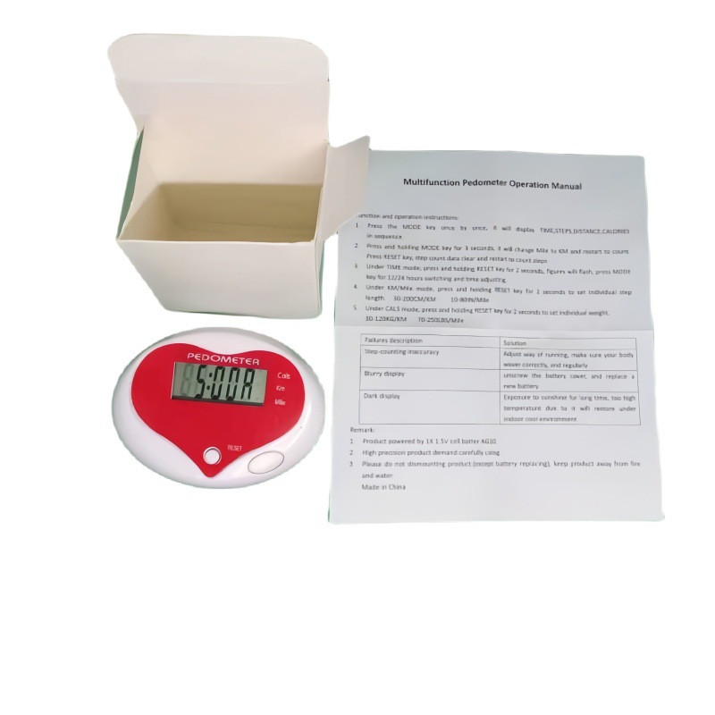 Manufacturer's Heart-Shaped Electronic Pedometer School Running Pedometer Sports Customizable Printed Logo Heart-Shaped Pedometer
